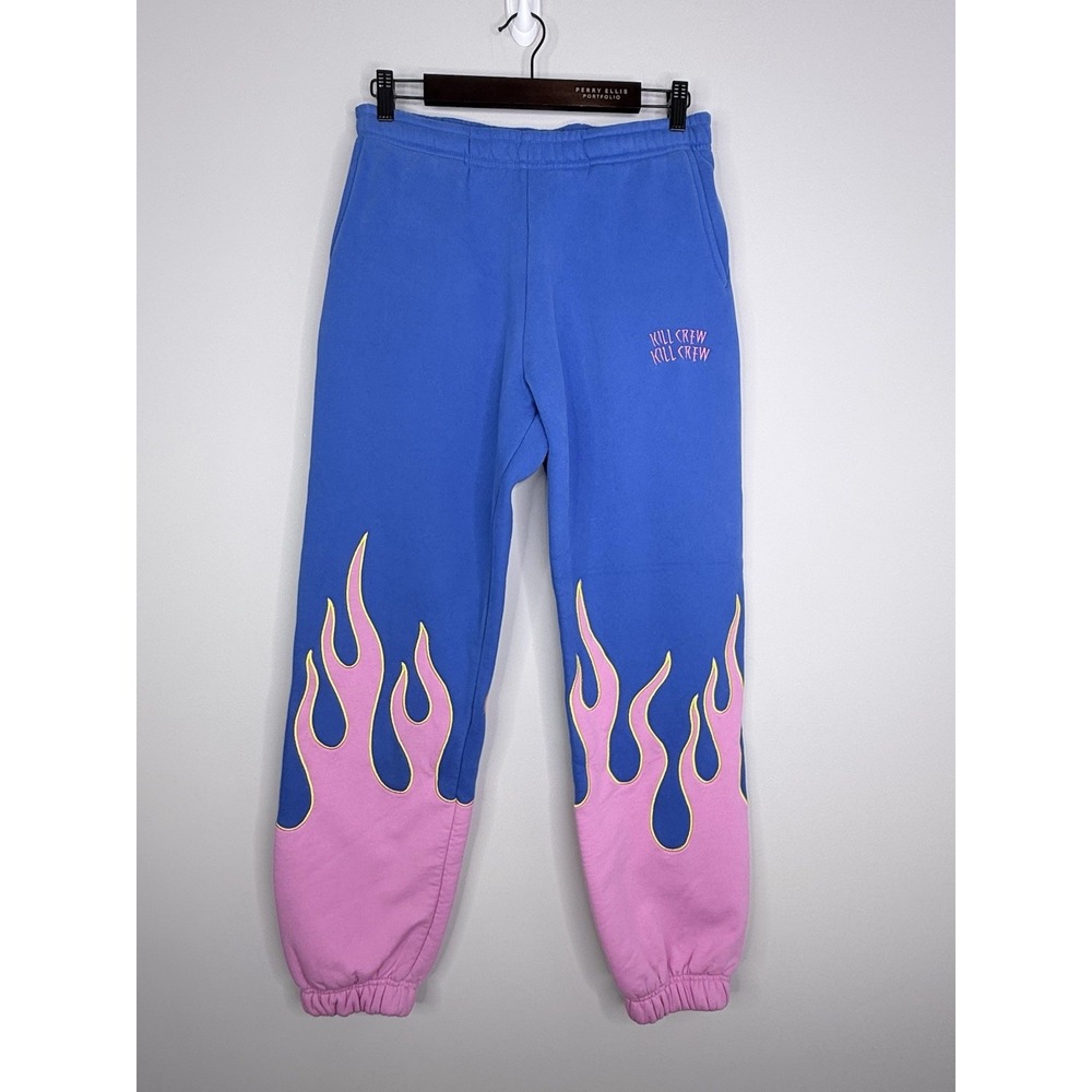 Kill Crew Sweatpants Blue Pink Flame Graphic Lounge Heavy Pants Unisex Small